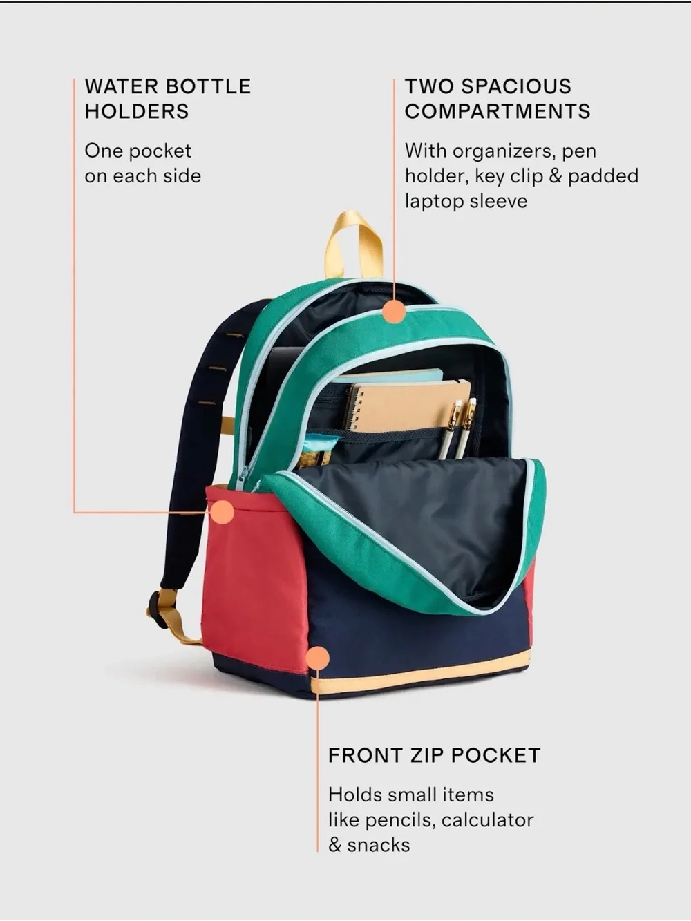 Quince Colorblock Mini Backpack in Green,‎ Navy, Red & Yellow
